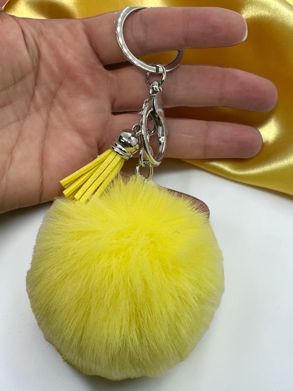 Yellow Pom Pom Keychain Tassel Purse Charm Fluffy Bag Accessory